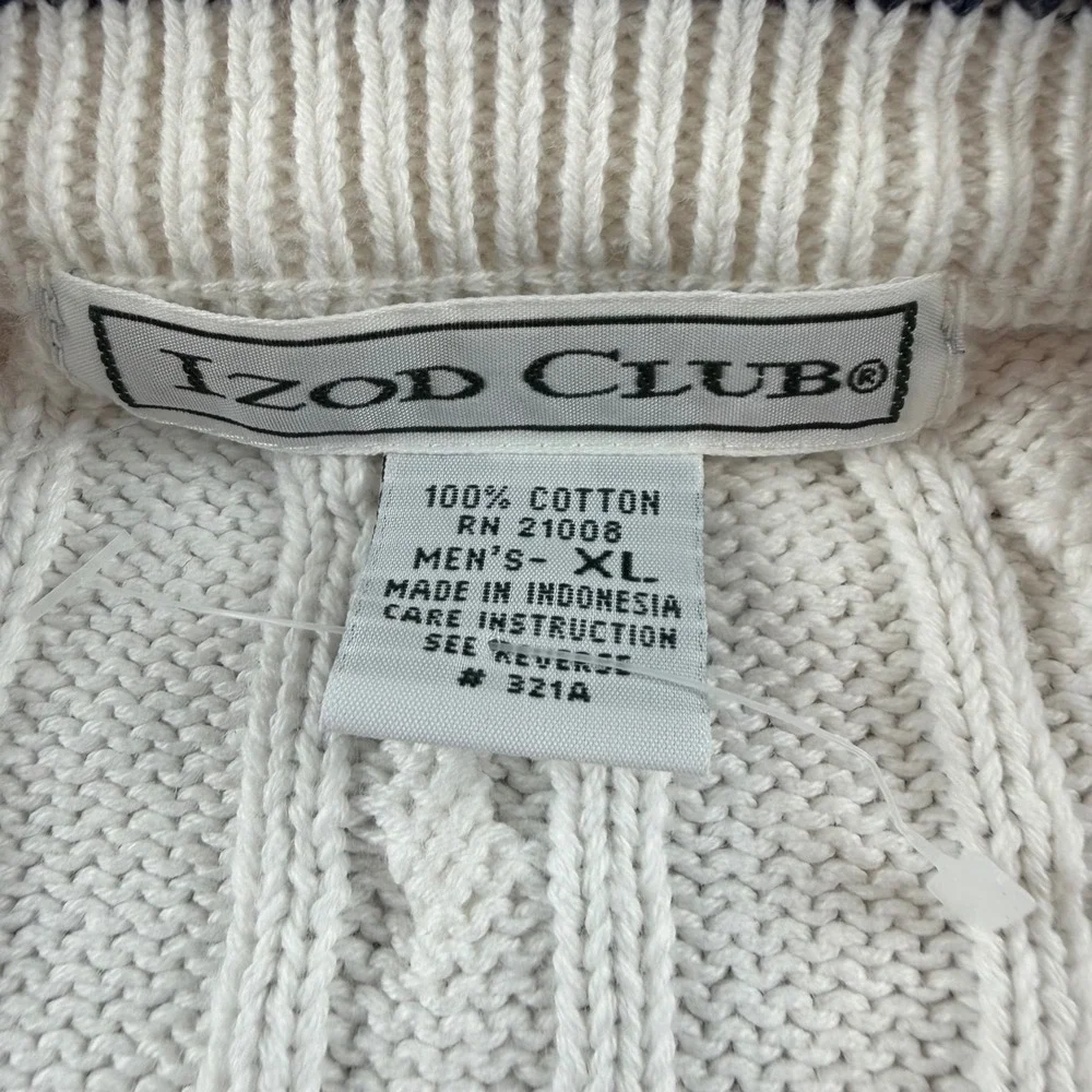 Izod‎ Club Sweater Vest Mens XL Cream Cable Knit Cotton Brick Landing Plantation